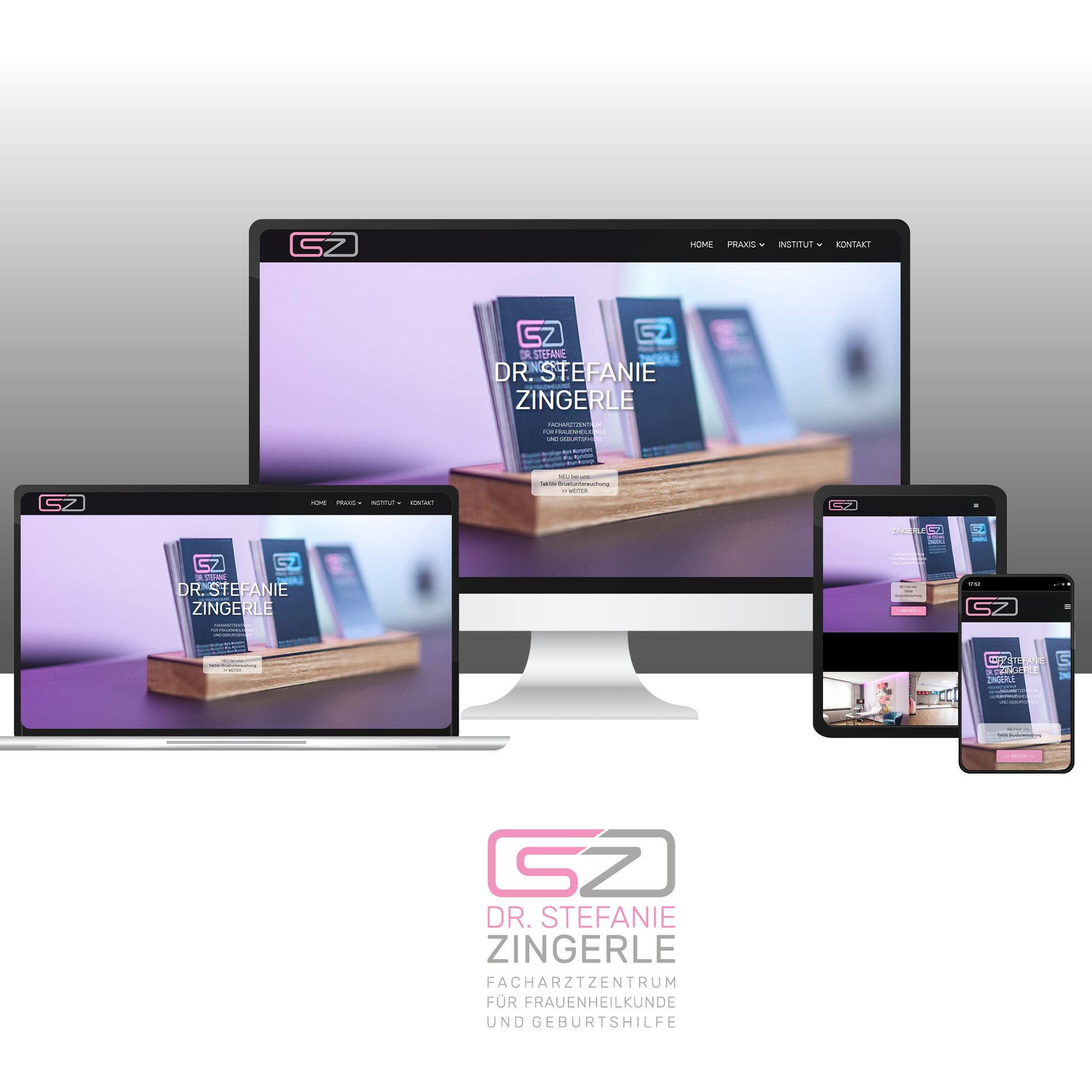 Referenzbild: Corporate Design, website CMS (wordpress) für Dr Zingerle Frauenärztin in Empfingen